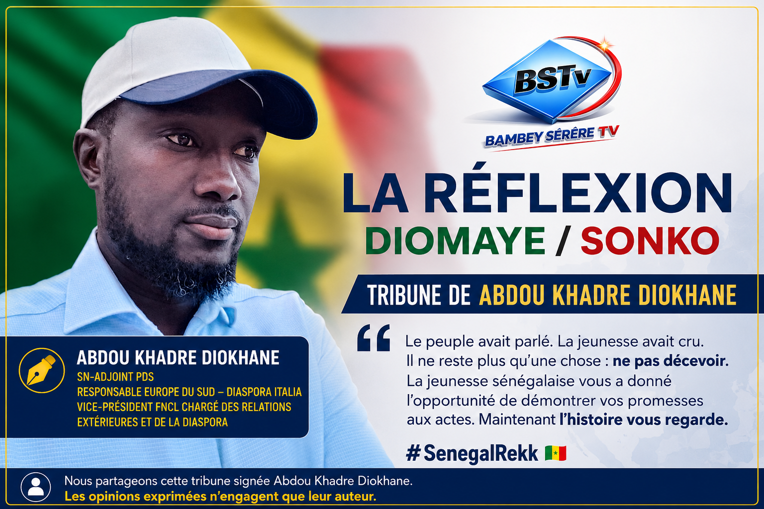 Réflexion d'Abdou Khadre Diokhane : Diomaye–Sonko, entre espoir et responsabilité historique