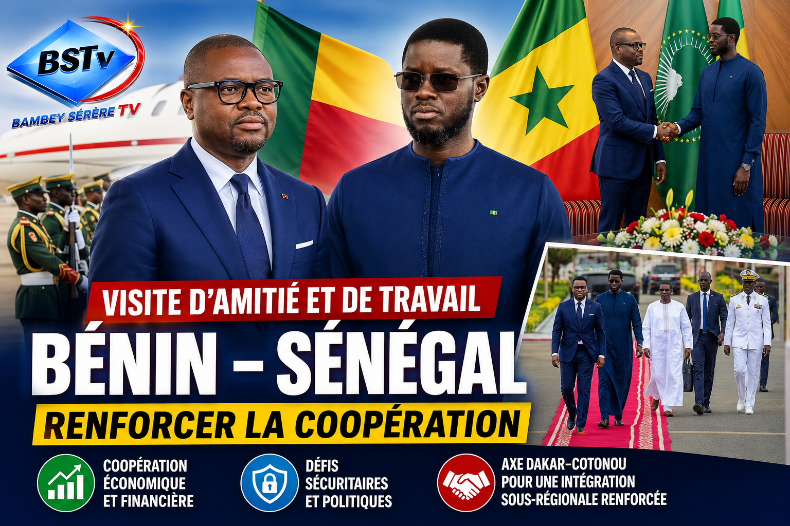 À DAKARLe Président de la République du Bénin, Romuald Wadagni, a effectué ce matin une visite d'amitié et de travail au Sénégal.